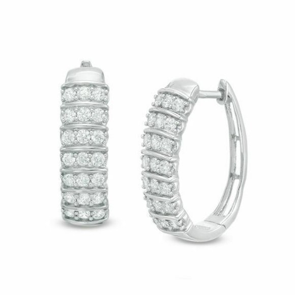 3-Row 1/2 CTTW Genuine Diamond 925 SS Earrings - Picture 1 of 7
